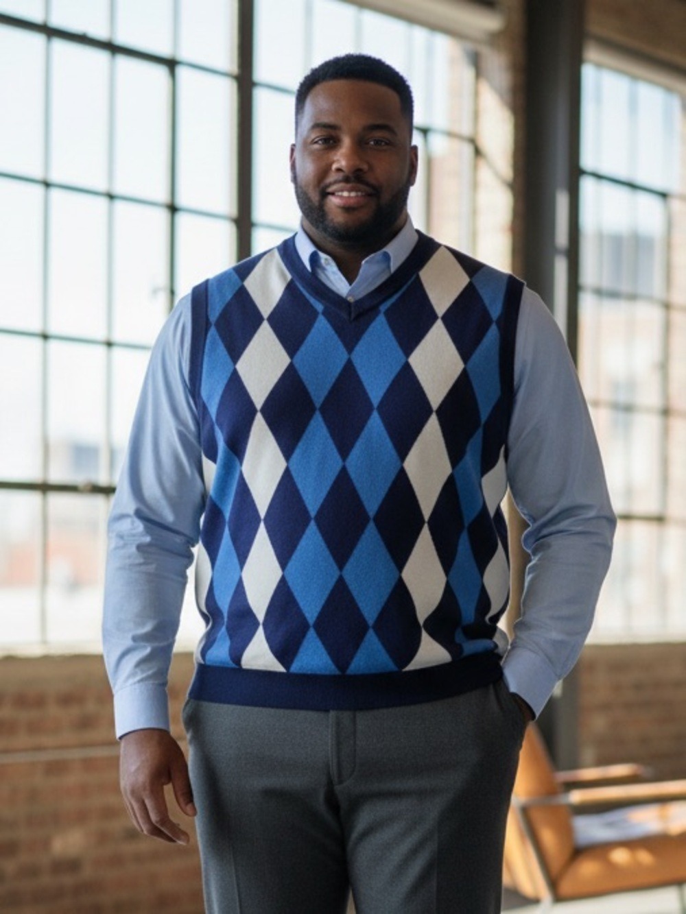 COOFANDY Blue Argyle Sweater Vest XXL - Preppy Dark Academia Old Money Golf Core
